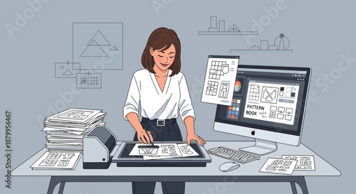 Woman working on a tablet computer.