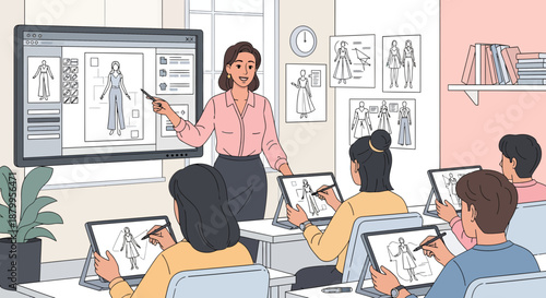 Woman teaching art to students.