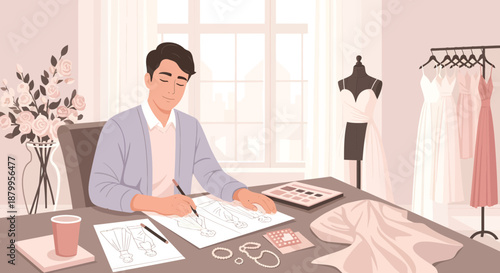 Woman Working at Desk with Papers.