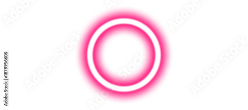 Bright pink circular light effect against a white background. The glowing ring has a soft halo extending outward