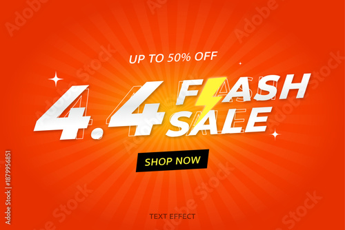 Sale 4.4 flash sale shopping day orange background vector