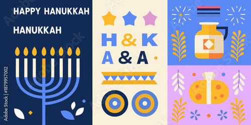 Festive hanukkah graphic with menorah stars and traditional celebratory elements