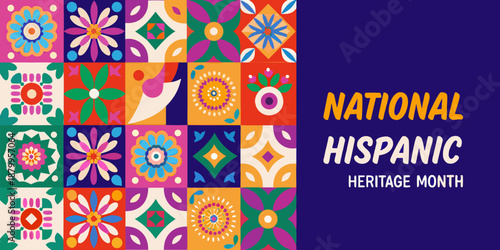 Celebrating national hispanic heritage month with vibrant floral and geometric patterns