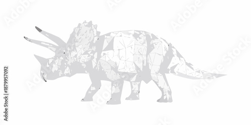 Geometric triceratops illustration a polygonal dinosaur rendered in shades of gray