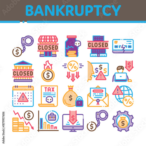 Bankruptcy Pixel Art Icons Set Keywords: bankruptcy, finance, business, money, debt, loss