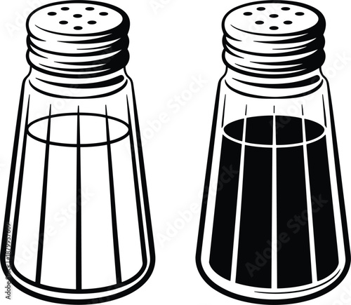 Classic salt and pepper shakers vector line art illustration for coloring page isolated on white