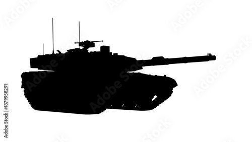 Military tank in action with silhouette profile view