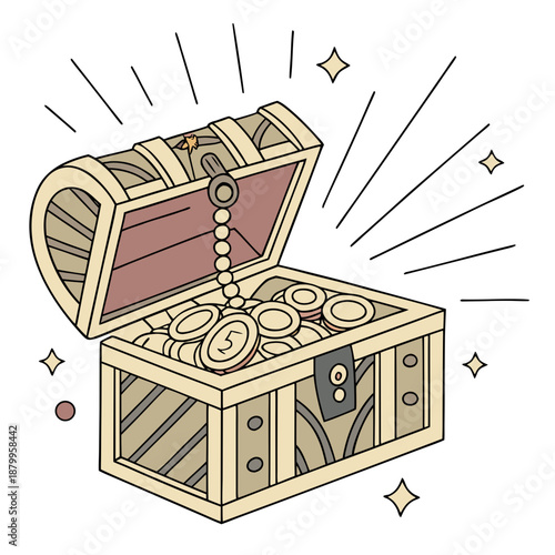 Open Glowing Treasure Chest Vector Illustration with Golden Light