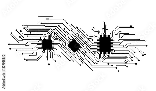 Abstract digital circuit technology flat vector banner for computer and electronics themes