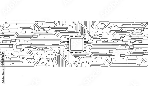 Flat microelectronics circuit board banner vector with modern digital technology texture