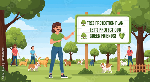Woman Holding Tree Protection Sign Board.