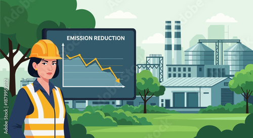 Woman in safety vest and hardhat.