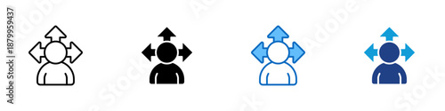 Decision Path Multiple Style Icon Design Vector - Person with directional arrows, representing choice making, multiple options, and decision flow
