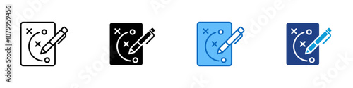 Tactical Planning Multiple Style Icon Design Vector - Marked plan with pencil, representing action planning, tactical execution, and operational control