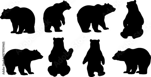 Black Bear Silhouette Collection – Wild Animal Vector Set