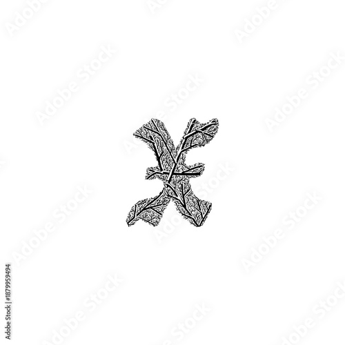 Hand-drawn vector illustration of the letter X formed from dead branches and dry twigs, featuring detailed organic textures.
