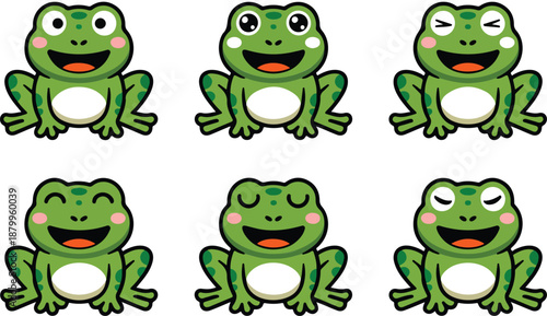 Cute Frog & Toad Cartoon Mascot Vector Set 6 Funny Poses