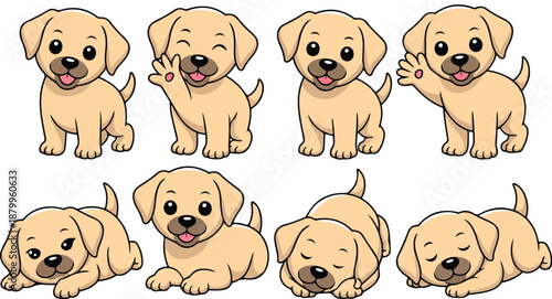 Cute Baby Puppy Dog Cartoon Mascot Vector Set  8 Funny Poses