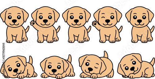 Cute Baby Puppy Dog Cartoon Mascot Vector Set  8 Funny Poses