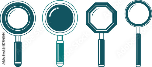 Collection of various magnifying glass shapes for searching and finding