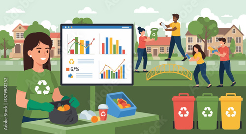 Woman Sorting Recyclable Materials Carefully.
