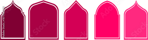 Customizable Red Islamic Arch Style Discount Coupon Template Vector for Retail Sales, Promotional Campaigns, and Holiday Vouchers.