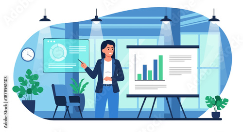 Businesswoman Presenting Data Chart Graph.