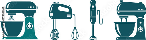 Electric food mixer and blender appliance vector icon collection set