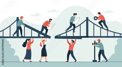 People working together on bridges.