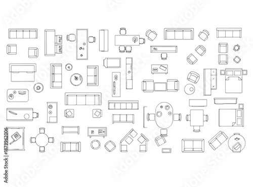 Furniture CAD Blocks – Thin Line Top View Floor Plan Symbols