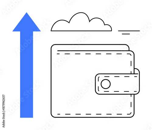 Digital wallet. Digital wallet with upward arrow and cloud icon online financial transactions and growth. Digital wallet for fintech, e-commerce, payment systems, investments, banking