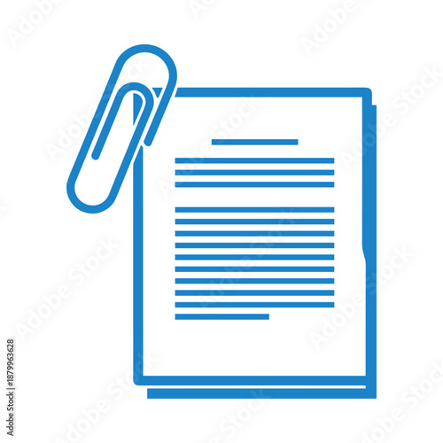 Clean blue outline icon representing a digital document secured with a paperclip, illustrating file attachments and efficient information transfer