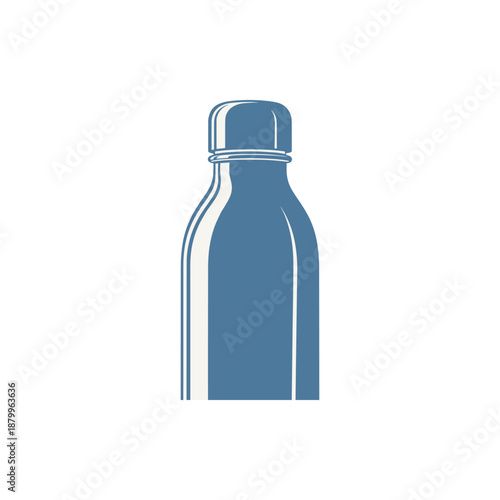 A simple illustration of a blue bottle with a cap against a white background