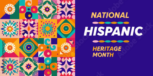 Celebrating national hispanic heritage month with vibrant floral and geometric patterns