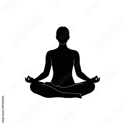 Silhouette of a person meditating in a lotus position, symbolizing inner peace and mindfulness