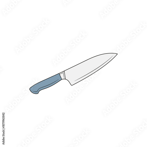 A simple, clean illustration of a chef's knife with a light blue handle, perfect for culinary art, cooking, and kitchen tool graphics