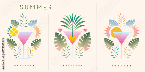 Tropical summer vibes with cocktails citrus and lush botanical elements