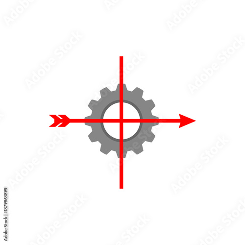 Iconic representation of mechanical precision and strategic alignment, symbolizing accurate engineering, industrial development, and efficient process optimization with a gear and intersecting arrows