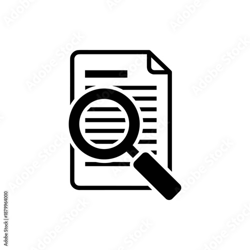 Black and white icon depicting a document being examined by a magnifying glass, symbolizing comprehensive file search, data analysis, and information retrieval for various digital applications Free Download Black and white icon depicting a document being examined by a magnifying glass, symbolizing comprehensive file search, data analysis, and information retrieval for various digital applications - GFXLoad