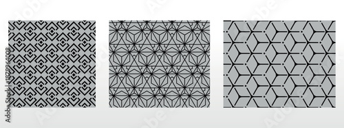 Geometric set of seamless black and gray patterns. Simple vector graphics