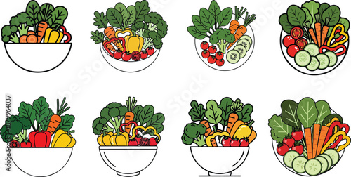 Healthy salad bowls with fresh vegetables for vegan diet and nutrition