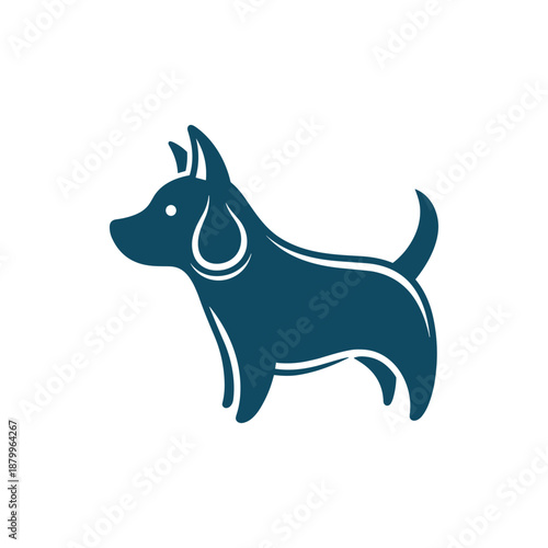 Simple Silhouette Icon of a Playful Dog Standing Profile View
