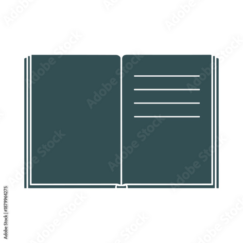 Open book with lines on the right page, representing learning, knowledge, and documentation. A simple and clean graphic icon