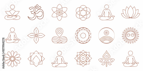 Collection of spiritual symbols yoga meditation om and floral designs
