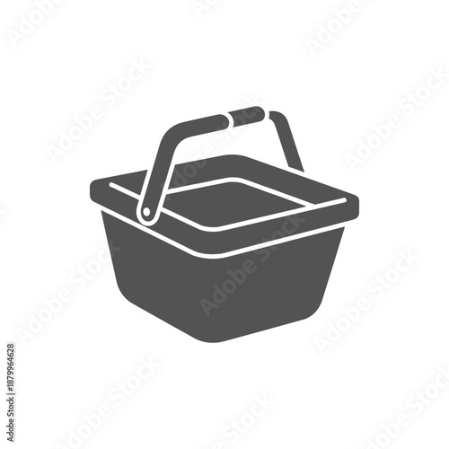 Shopping basket icon, simple outline illustration of a basket with a handle, representing carrying goods and retail