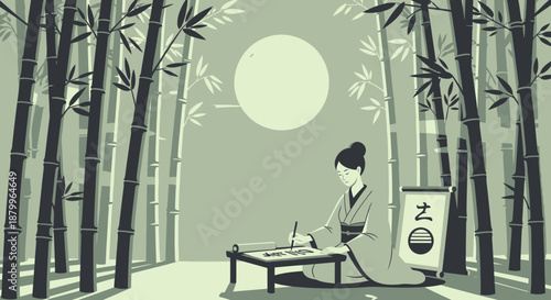 Woman meditates in serene natural setting.