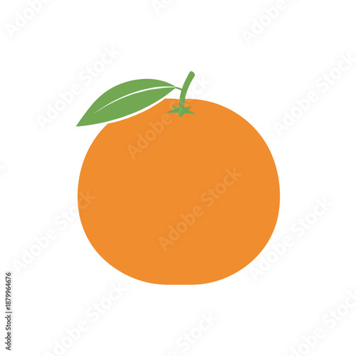 A simple and clean graphic illustration of a vibrant orange with a green leaf, perfect for food and health-related content
