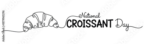 National Croissant Day in one continuous line. One line drawing, minimalism isolated on transparent background 