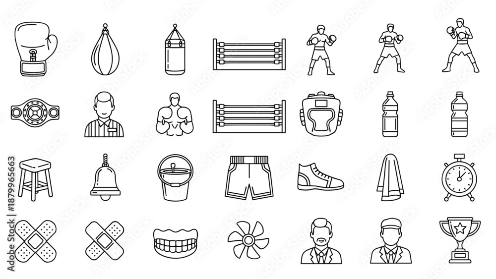 Fototapeta premium A set of minimalist fitness icons on transparent background