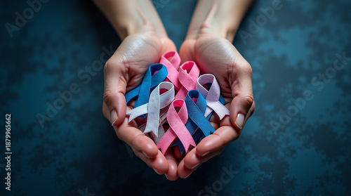Wallpaper Mural World cancer day February 4. Hand holding colorful awareness ribbons  Healthcare and medical concept.Banner Torontodigital.ca